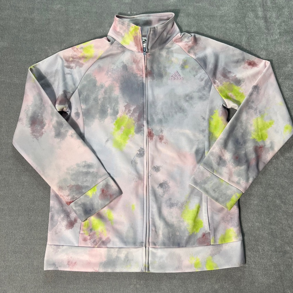 Adidas Girls Tie Dye Watercolor Track Jacket Pink Neon Yellow Grey Size‎ 14 L